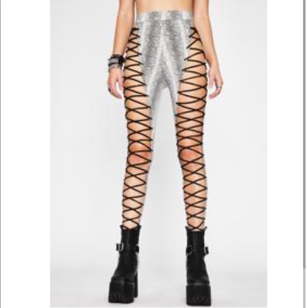 Lace up snake skin pants